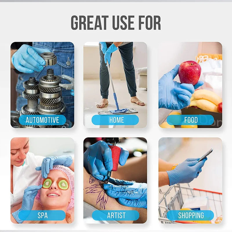 Gants en Nitrile Bleus - Gants Jetables pour le Nettoyage de Cuisine, Vaisselle et Travail - BLACKBEARD OUTDOOR INDUSTRIES