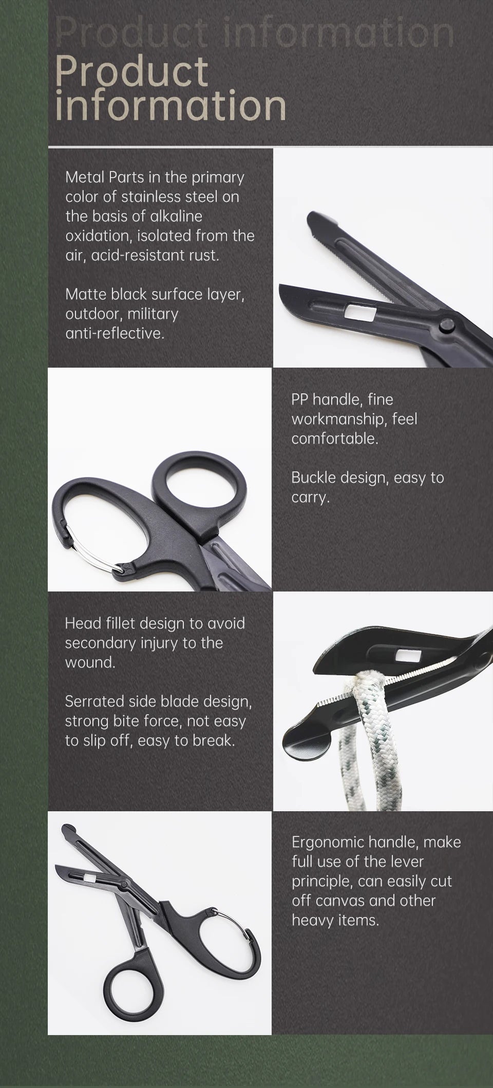 RHINO RESCUE - Ciseaux de Traumatologie 7,5" en Acier Inoxydable Premium avec Lames Anti-Adhésives et Revêtement Fluoré - 1 Pièce - BLACKBEARD OUTDOOR INDUSTRIES