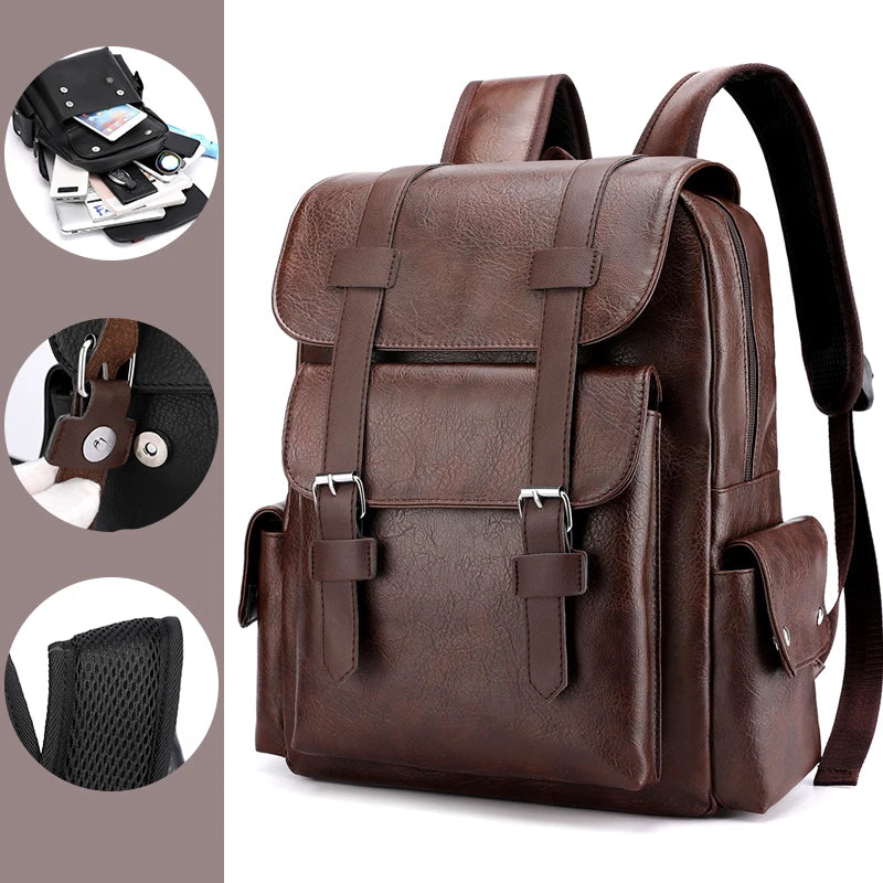 Sac à Dos Homme en Cuir PU – Élégant & Fonctionnel | Ordinateur Portable & École | 20–35L - BLACKBEARD OUTDOOR INDUSTRIES