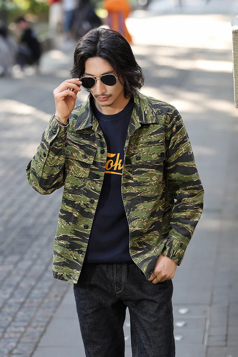 Chemise Camouflage Homme – Style Rayures Tigre | Manches Longues | Multi-poches | Casual & Workwear - BLACKBEARD OUTDOOR INDUSTRIES