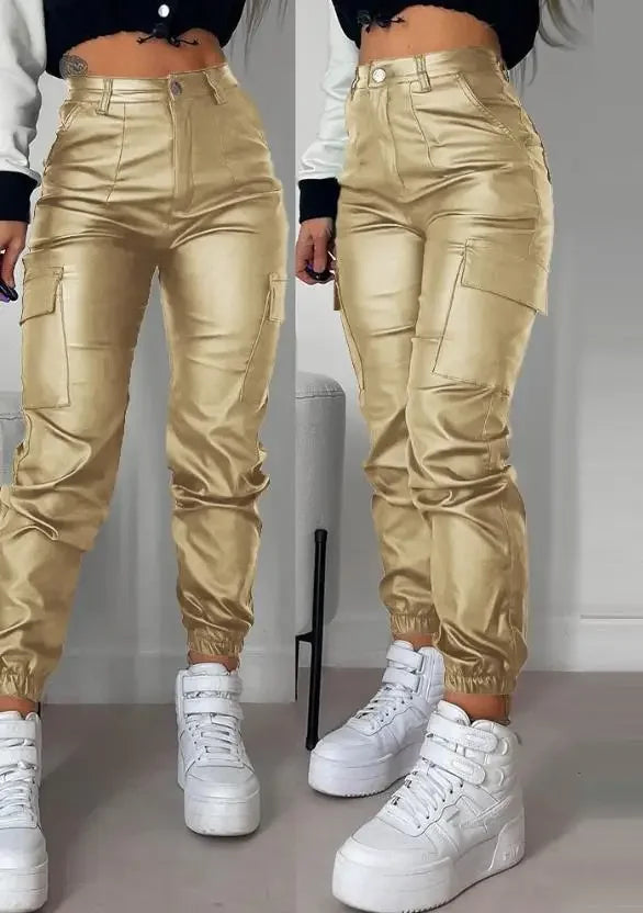 Pantalon Cargo Femme – Tendance Streetwear Y2K, Taille Haute, Effet Cuir PU, Coupe Skinny - BLACKBEARD OUTDOOR INDUSTRIES