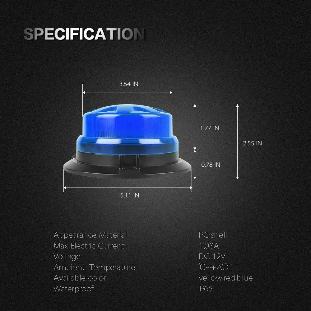 LED Feu Stroboscopique d'Urgence avec Base Magnétique - Lumière de Signalisation de Toit de Voiture (12V/24V) BLACKBEARD OUTDOOR INDUSTRIES