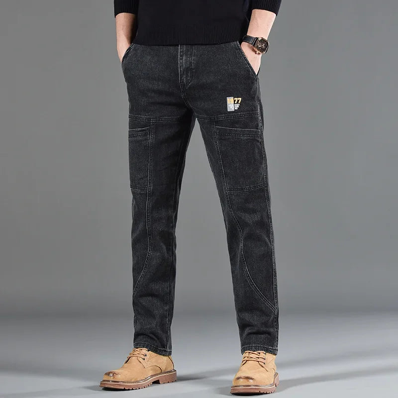Jean Slim Fit Homme Style Coréen - Pantalon en Denim Élastique Gris Taille Moyenne BLACKBEARD OUTDOOR INDUSTRIES