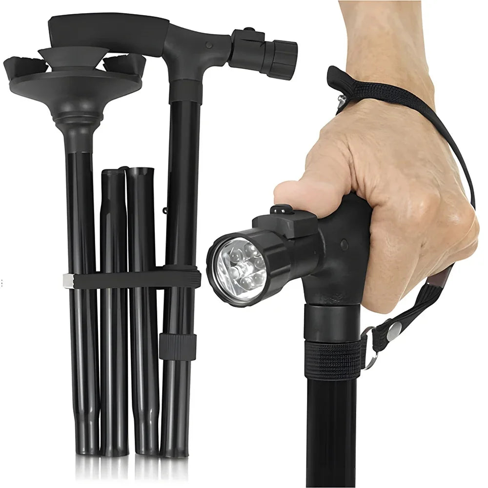 Canne Télescopique Pliable avec LED – Béquille Anti-Dérapante, Légère et Fiable pour Seniors Ma boutique