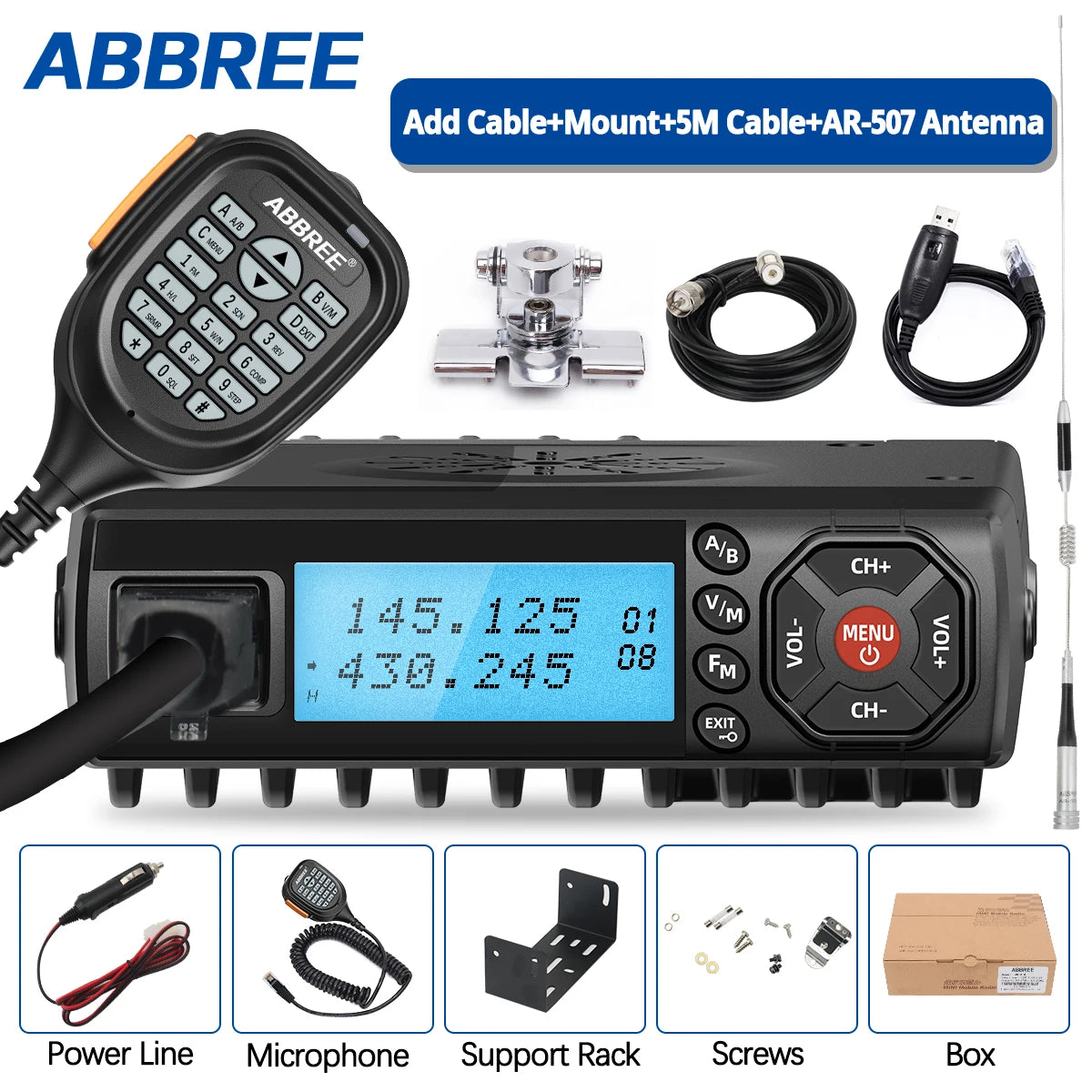 ABBREE AR-318 / AR-218 – Radio Mobile Portable VHF/UHF Double Bande 25W 128 Canaux - BLACKBEARD OUTDOOR INDUSTRIES