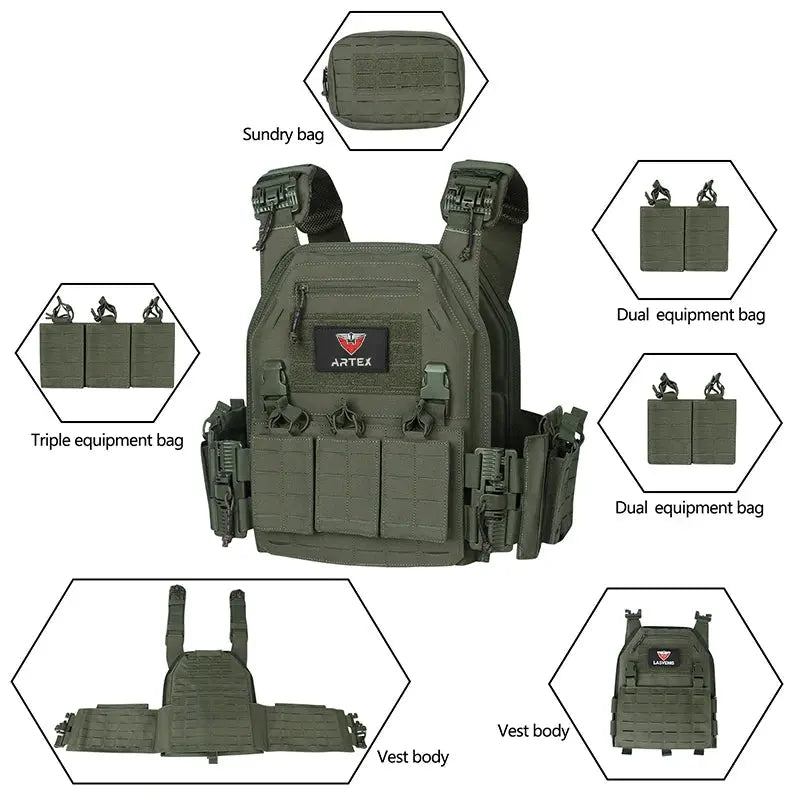 Gilet Tactique ARTEX Plate Carrier – Dégrafe Rapide, Molle Laser Cut, 1000D Ma boutique