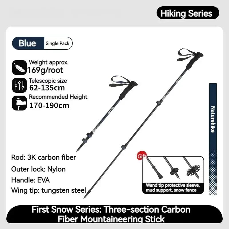 Naturehike Bâton de Randonnée 3 Sections – Fibre de Carbone 3K Ultraléger, Réglable, Pointe Tungstène – Modèle EXT1 - BLACKBEARD OUTDOOR INDUSTRIES