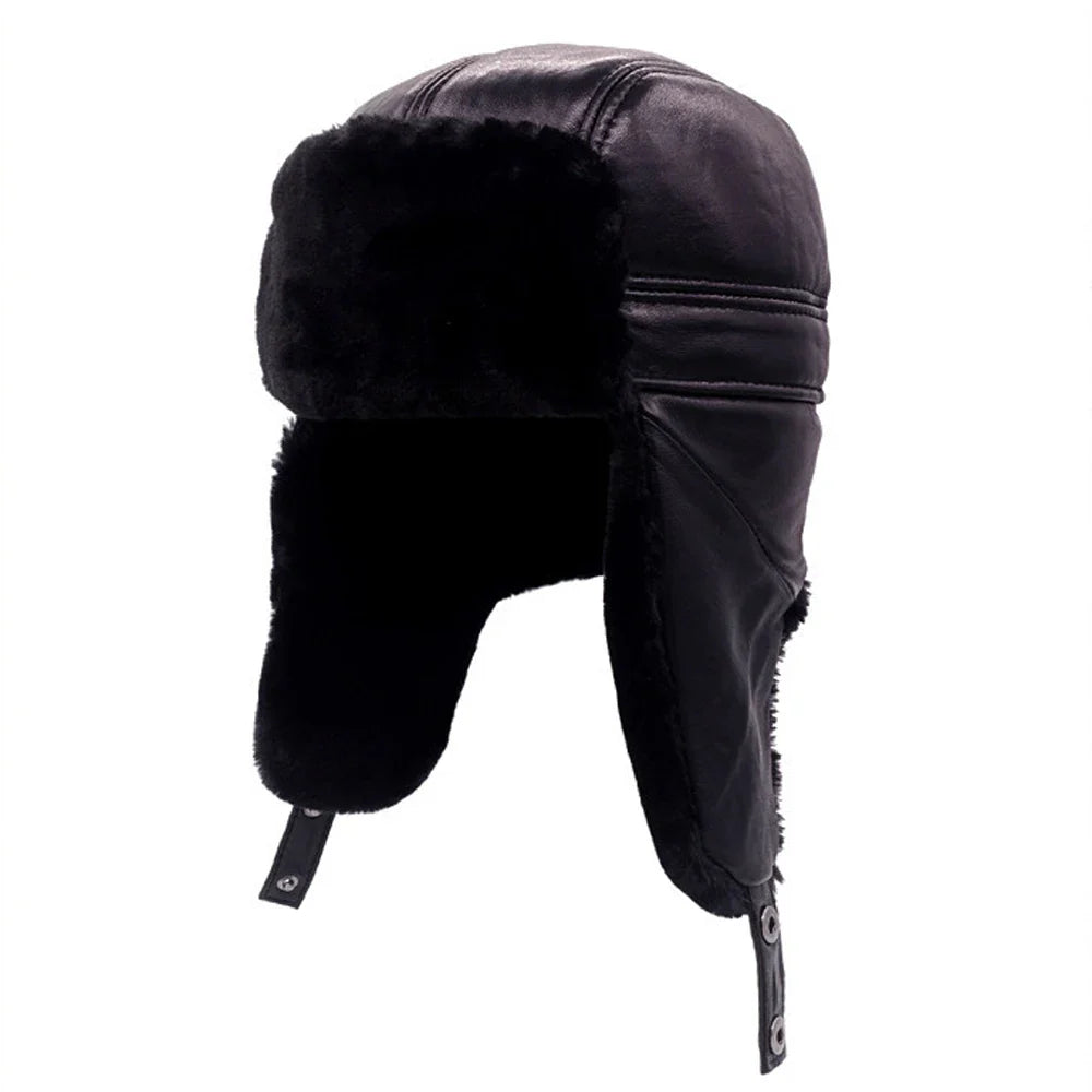 Casquette Bombardier Homme en Véritable Cuir de Mouton – Hiver – Style Russe Élégant - BLACKBEARD OUTDOOR INDUSTRIES