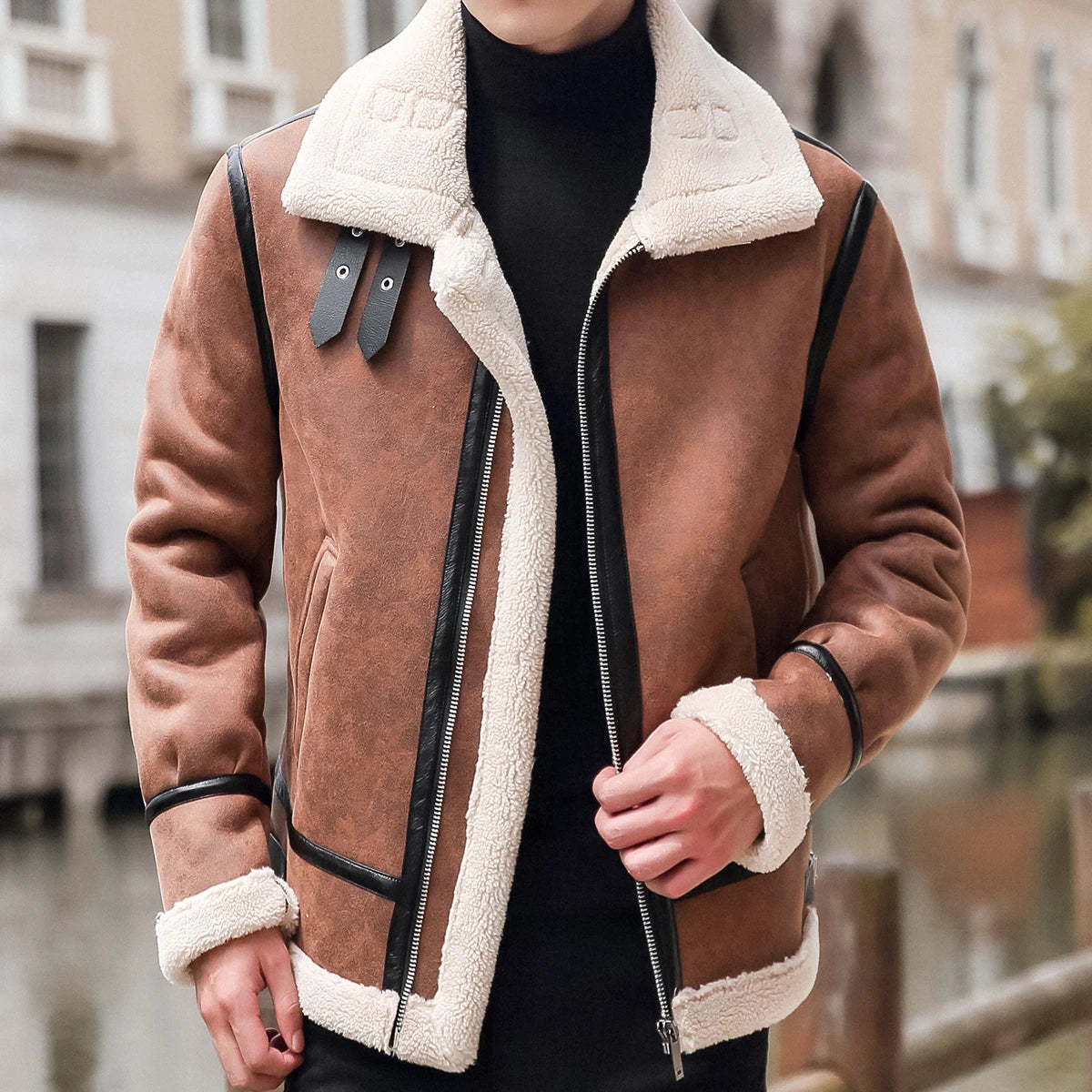 Veste en Cuir PU pour Homme avec Doublure en Cachemire – Manteau en Cuir Motard d'Hiver Épais et Chaud pour Hommes BLACKBEARD OUTDOOR INDUSTRIES
