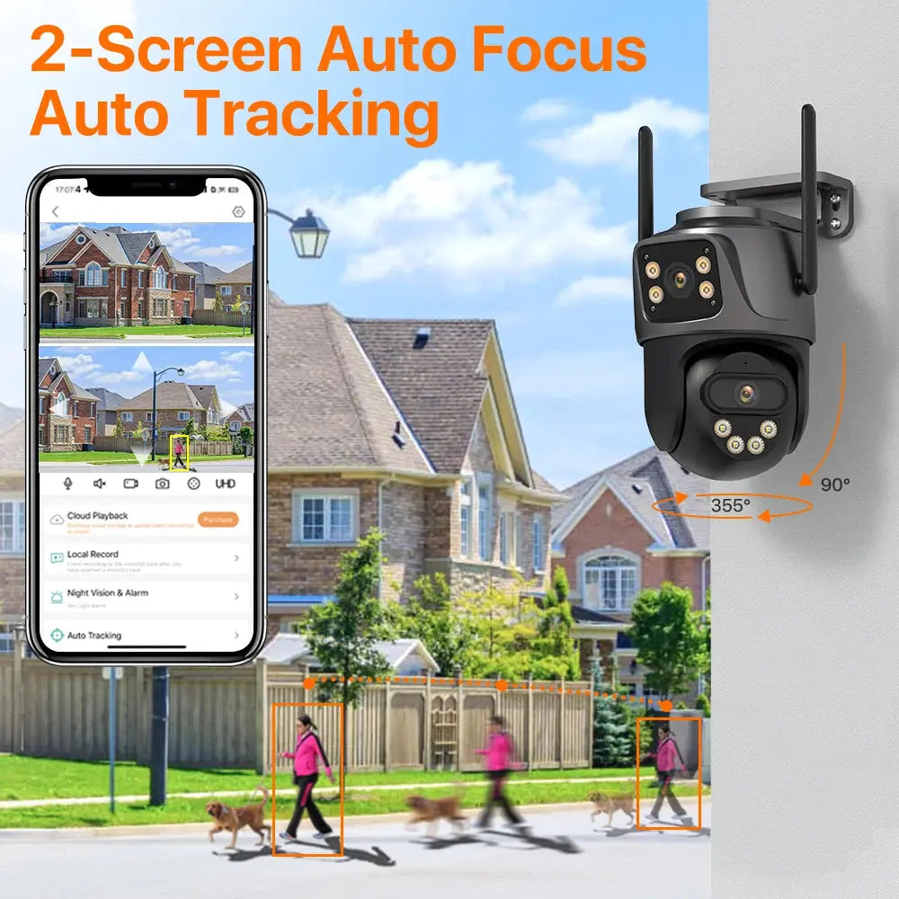 Caméra de Surveillance 4K 8MP PTZ WiFi Double Objectif | Vision Nocturne Couleur | Détection Humaine | Audio Bidirectionnel | iCSee Ma boutique