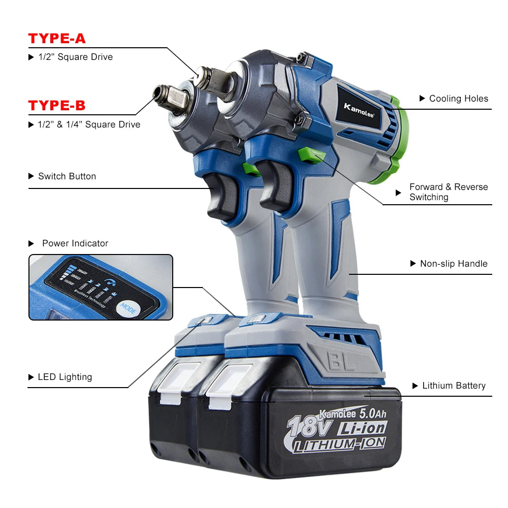 Clé à Chocs Électrique Brushless Kamolee 1000Nm – 1/2" | 4800RPM – Compatible Batterie Makita 18V - BLACKBEARD OUTDOOR INDUSTRIES