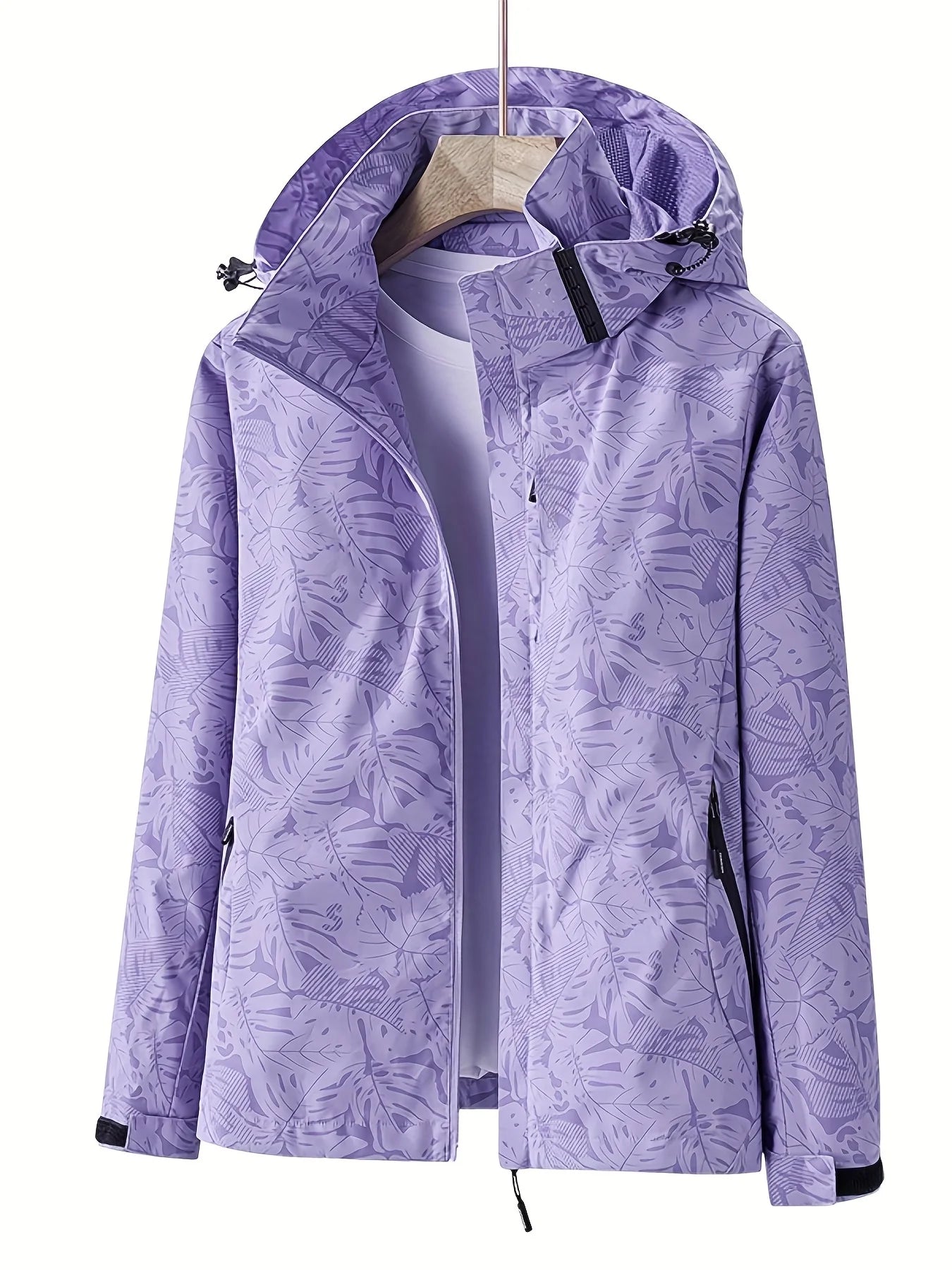 Veste de Sport pour Femme avec Imprimé Feuilles – Veste Outdoor Déperlant, Imperméable et Coupe-Vent avec Capuche Détachable – Idéale pour la Randonnée et les Activités de Loisirs - BLACKBEARD OUTDOOR INDUSTRIES