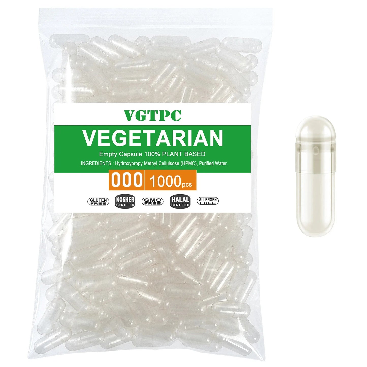1000PCS Capsules Végétales Vides Taille 000, 1#, 4# – HPMC, Végan, Halal & Casher Certifiées Ma boutique