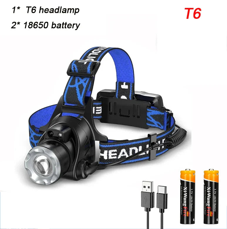 Lampe Frontale Heinast T6 – 50W LED Super Puissante, Zoom, Étanche, 3 Modes, Rechargeable 2x18650 (Batteries Optionnelles) Ma boutique