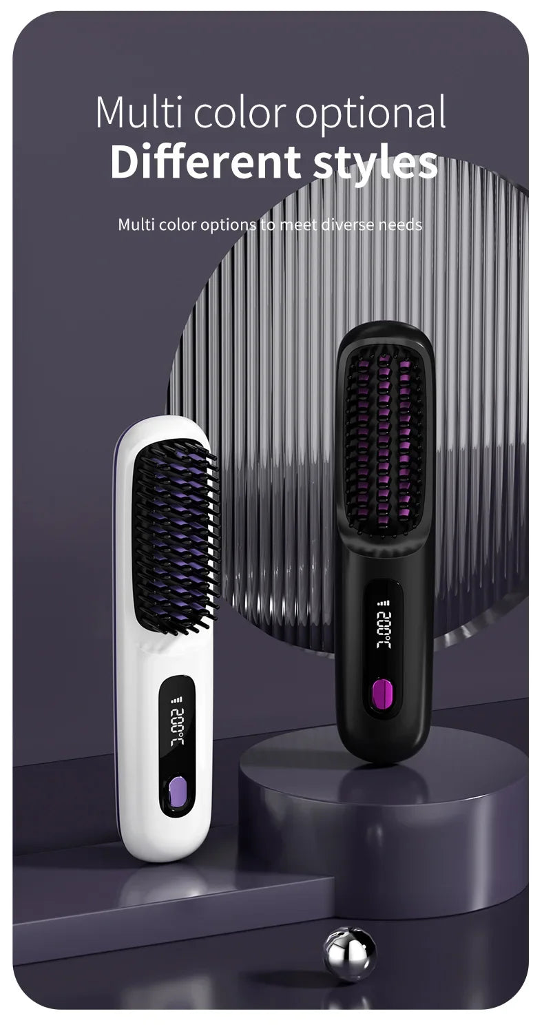 Peigne Lissant Électrique USB LCD avec Chauffage Céramique – Brosse Lissante Rechargeable Sans Fil avec Ions Négatifs - BLACKBEARD OUTDOOR INDUSTRIES