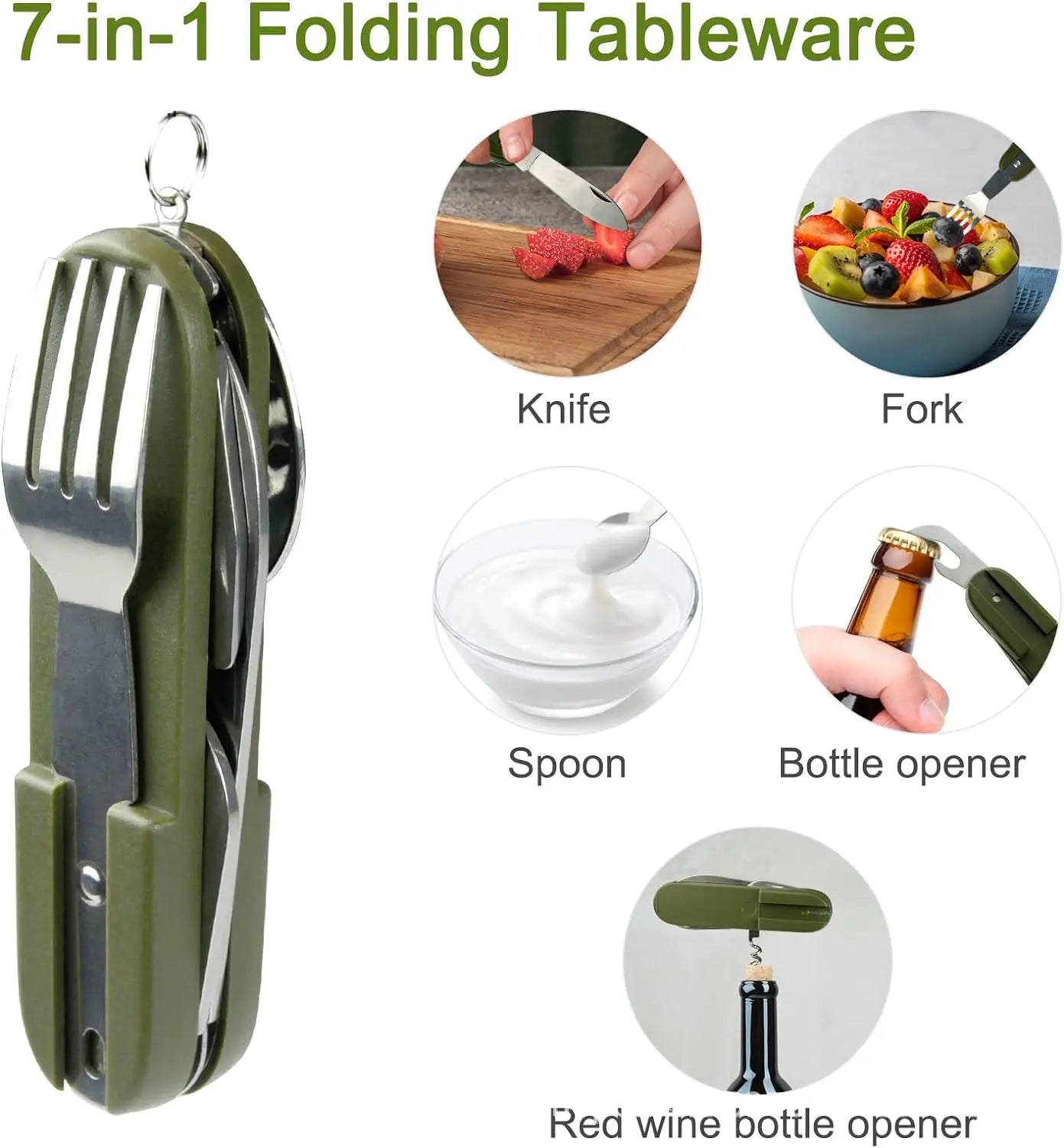 Kit de Vaisselle Multifonction 7 en 1 en Acier Inoxydable – Outils de Survie Pliable pour Camping et Pique-Nique - BLACKBEARD OUTDOOR INDUSTRIES