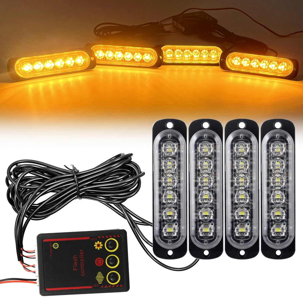 Éclairage de Calandre avant LED 12V/24V avec Lumières Stroboscopiques d'Alerte - Lampe de Signalisation Jaune et Blanche BLACKBEARD OUTDOOR INDUSTRIES