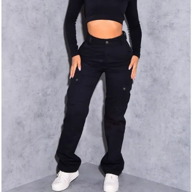 Jean Taille Haute Élastique Femme – Jean Cargo Détente en Denim, Poches Pratiques – Pantalon Slim et Confortable pour le Travail et les Loisirs - BLACKBEARD OUTDOOR INDUSTRIES