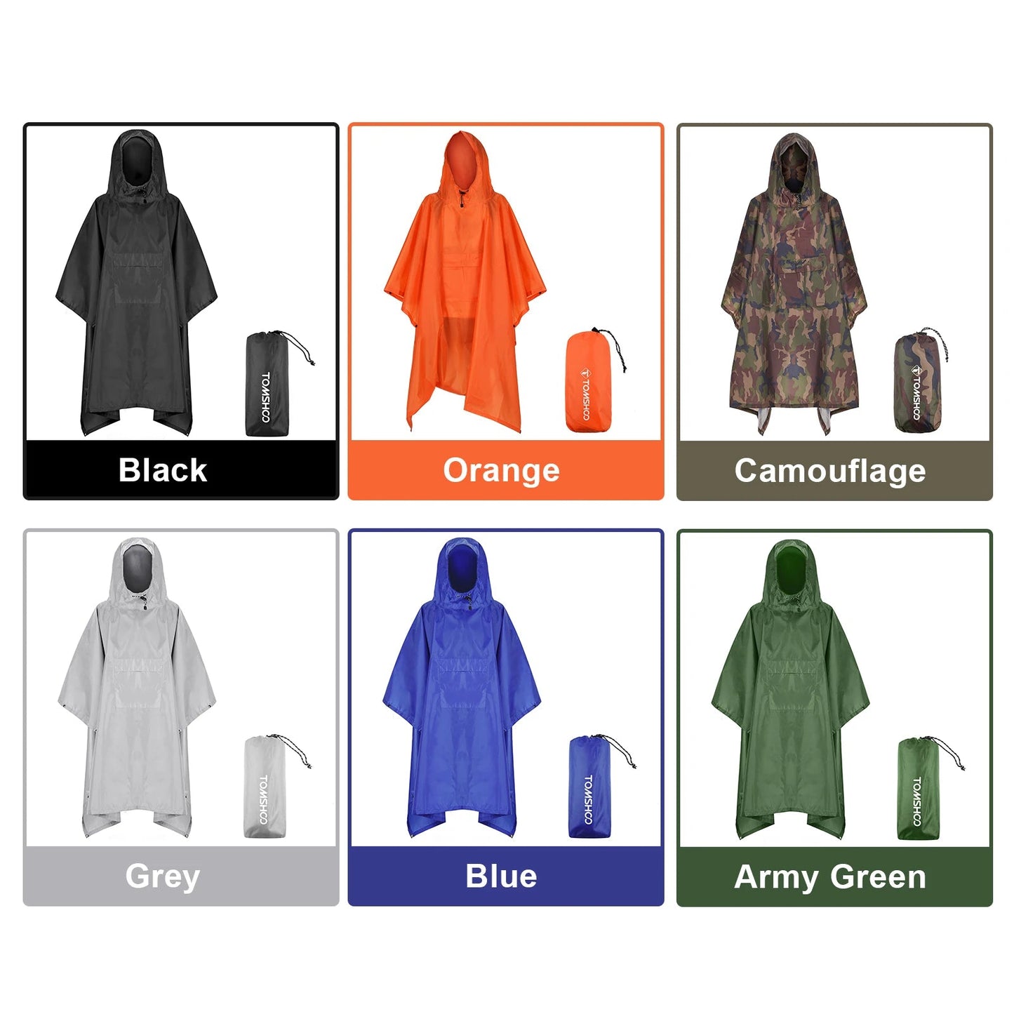 TOMSHOO Poncho de Pluie avec Capuche et Poche – Veste Imperméable Léger pour Hommes et Femmes – Protection Solaire, Idéal pour le Camping et la Randonnée BLACKBEARD OUTDOOR INDUSTRIES