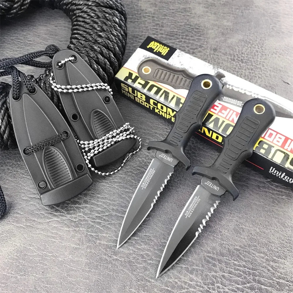 Couteau Fixe Tactique Porte-Cou – Mini Couteau de Survie 440C pour EDC, Chasse et Combat avec Manche en Nylon - BLACKBEARD OUTDOOR INDUSTRIES
