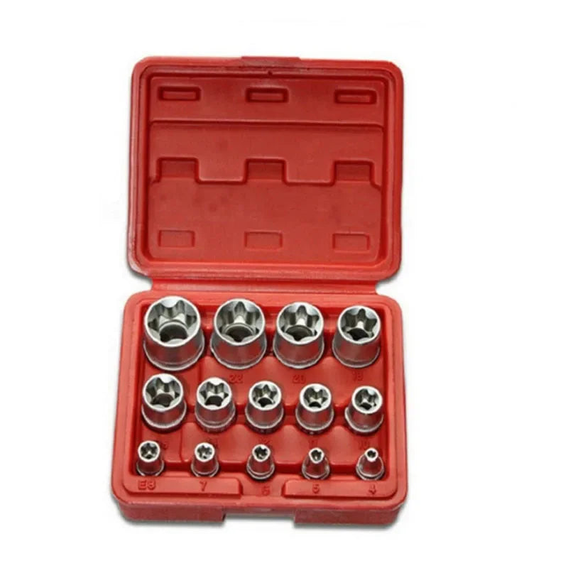 Jeu de Douilles Femelles Torx E4 à E24 – 14 Pièces | Douilles Étoile Externe (E-Torx) en Acier Chrome Vanadium - BLACKBEARD OUTDOOR INDUSTRIES
