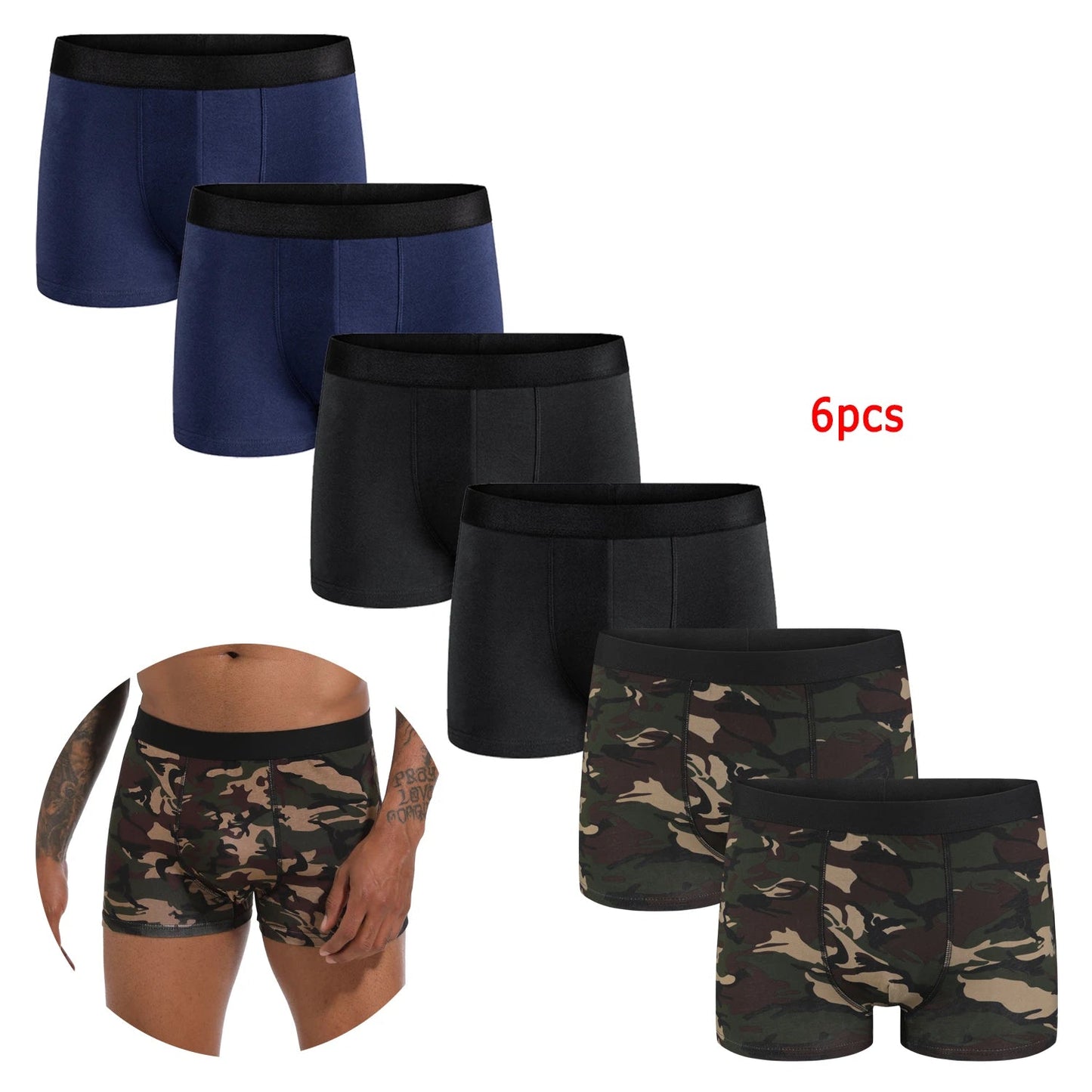 Pack de 6 Boxers Noirs pour Hommes - Sous-vêtements Doux et Respirants BLACKBEARD OUTDOOR INDUSTRIES