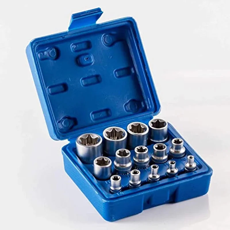 Jeu de Douilles Femelles Torx E4 à E24 – 14 Pièces | Douilles Étoile Externe (E-Torx) en Acier Chrome Vanadium - BLACKBEARD OUTDOOR INDUSTRIES