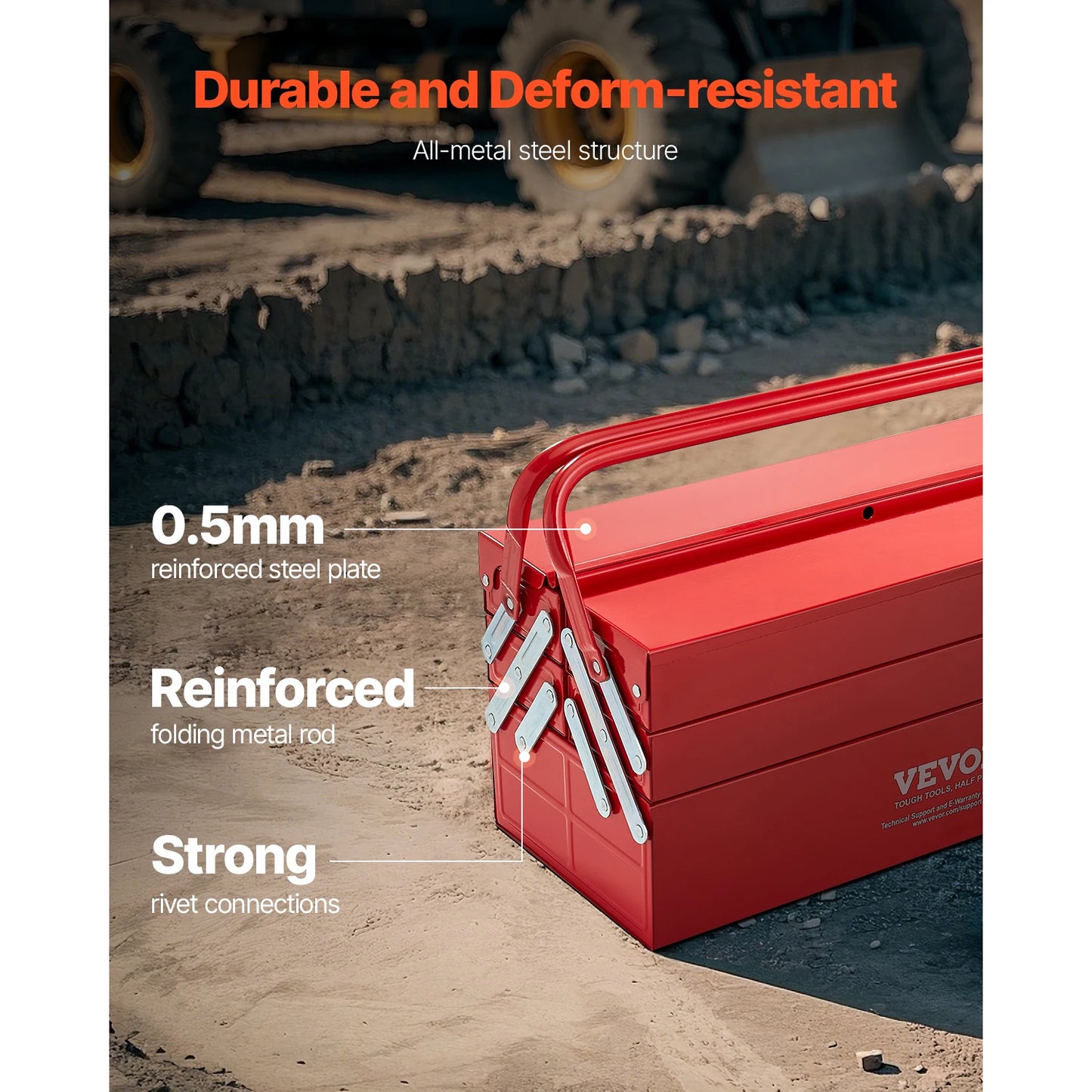 Boîte à Outils Métallique VEVOR 18” – 3 Niveaux / 5 Compartiments | Coffre de Chantier Portable avec Poignée - BLACKBEARD OUTDOOR INDUSTRIES