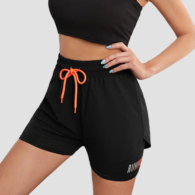Short de Sport Femme 2-en-1 Mermaid Curve – Respirant, Séchage Rapide, Taille Cordon, Graphique Lettre - BLACKBEARD OUTDOOR INDUSTRIES