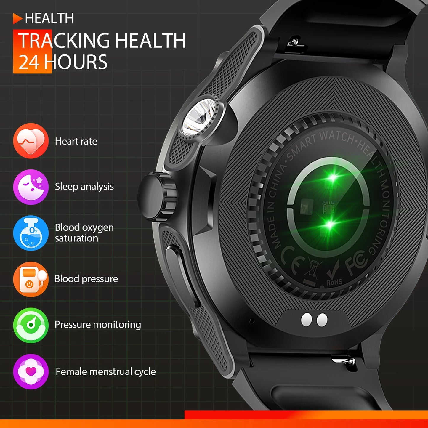 KT76 – Montre Connectée Sport Homme avec Boussole, Lampe LED et Suivi Santé - BLACKBEARD OUTDOOR INDUSTRIES