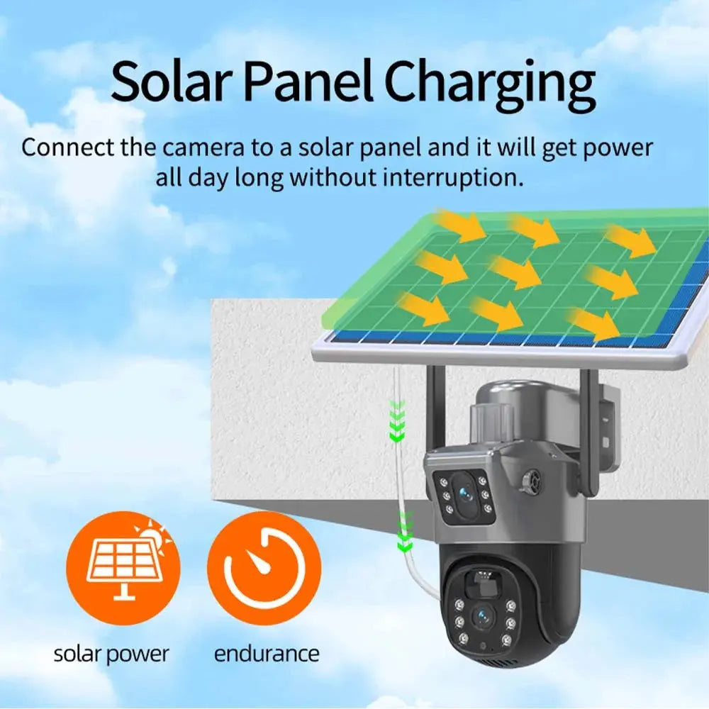 Caméra de Surveillance Solaire 4K WiFi 8MP – Sécurité Extérieure Sans Fil avec Double Objectif et Contrôle PTZ Ma boutique