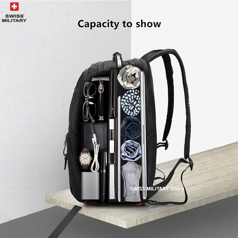 Sac à Dos SWISS 17" pour Ordinateur Portable - Imperméable, avec Port de Charge USB, Multifonction, Style Swiss - Sac de Voyage, de Randonnée et Scolaire - BLACKBEARD OUTDOOR INDUSTRIES