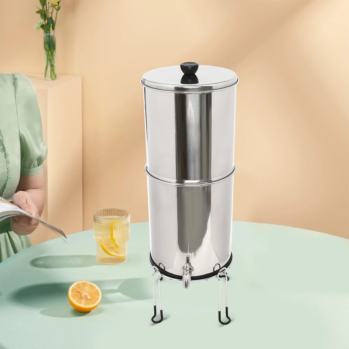 Système de Filtration d’Eau par Gravité – 2,25 Gallons en Acier Inoxydable avec 2 Filtres à Charbon Chargés à l’Argent Ma boutique