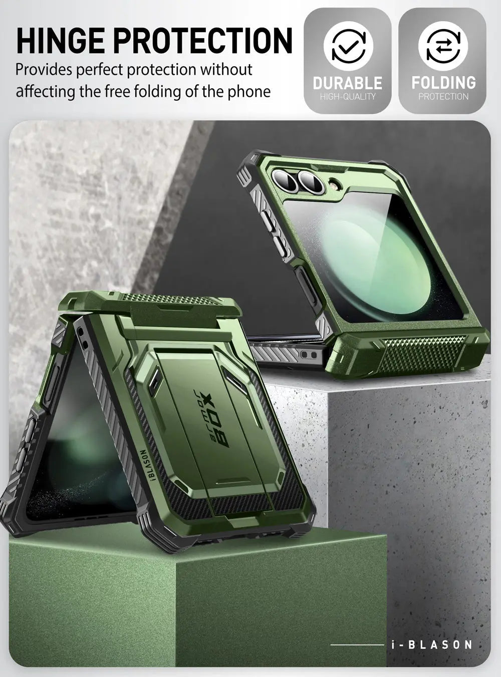 I-BLASON For Samsung Galaxy Z Flip 7 FE/6/5 Case Armorbox Full-Body Military Protection Phone Case with Screen Protector & Stand BLACKBEARD OUTDOOR INDUSTRIES