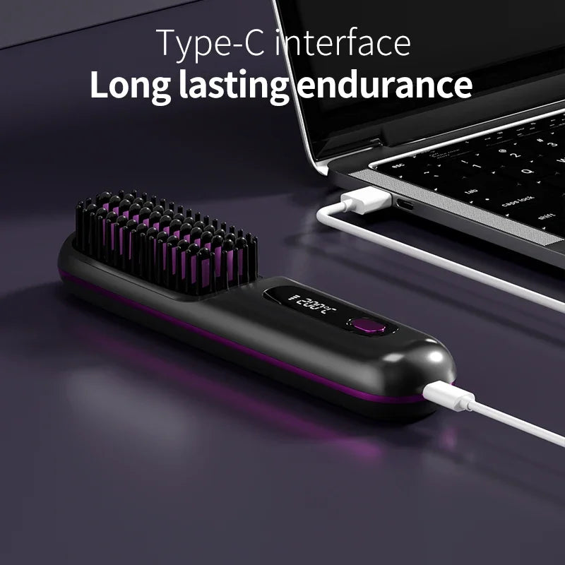 Peigne Lissant Électrique USB LCD avec Chauffage Céramique – Brosse Lissante Rechargeable Sans Fil avec Ions Négatifs - BLACKBEARD OUTDOOR INDUSTRIES