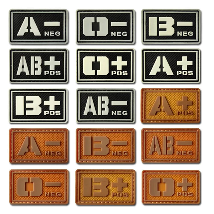 Patch Groupe Sanguin 3D PVC – A B AB O Rh + / - – Écusson Tactique Militaire Hook & Loop 5×2,5 cm - BLACKBEARD OUTDOOR INDUSTRIES