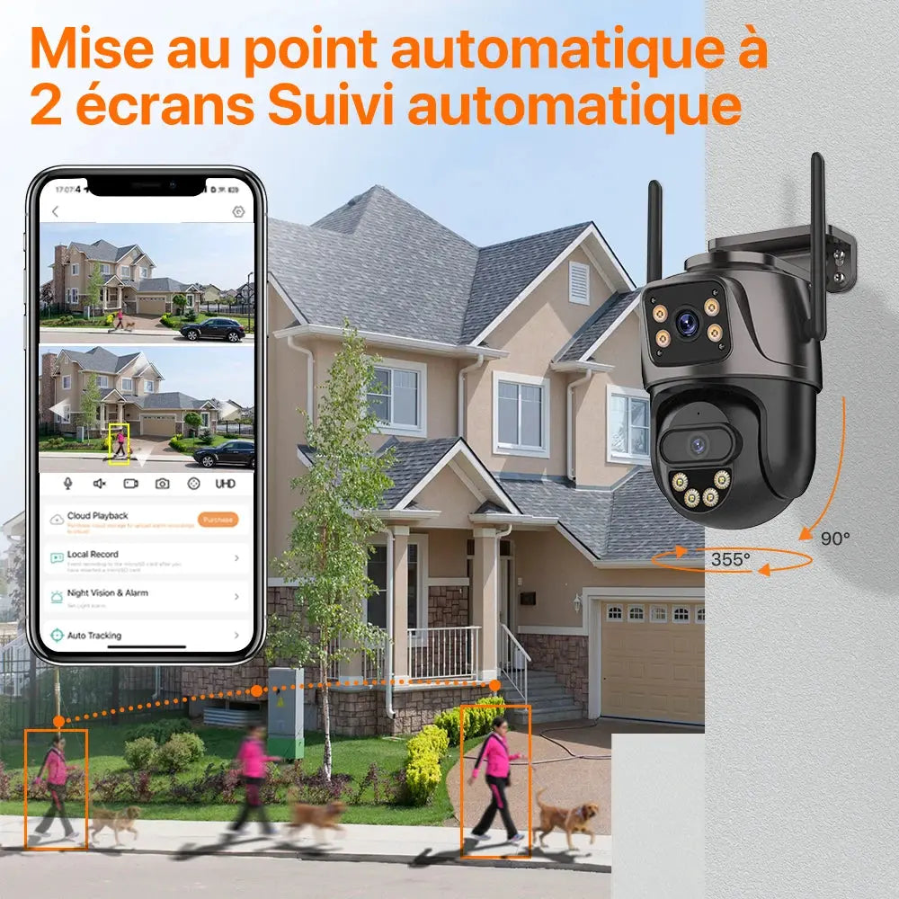 Caméra de Surveillance 4K 8MP PTZ WiFi Double Objectif | Vision Nocturne Couleur | Détection Humaine | Audio Bidirectionnel | iCSee Ma boutique