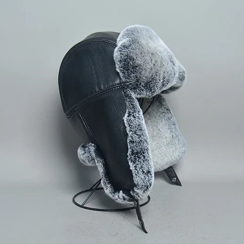 Chapka Bombardier Mixte en Véritable Fourrure de Lapin Rex et Cuir de Mouton – Modèle Ushanka Hiver - BLACKBEARD OUTDOOR INDUSTRIES