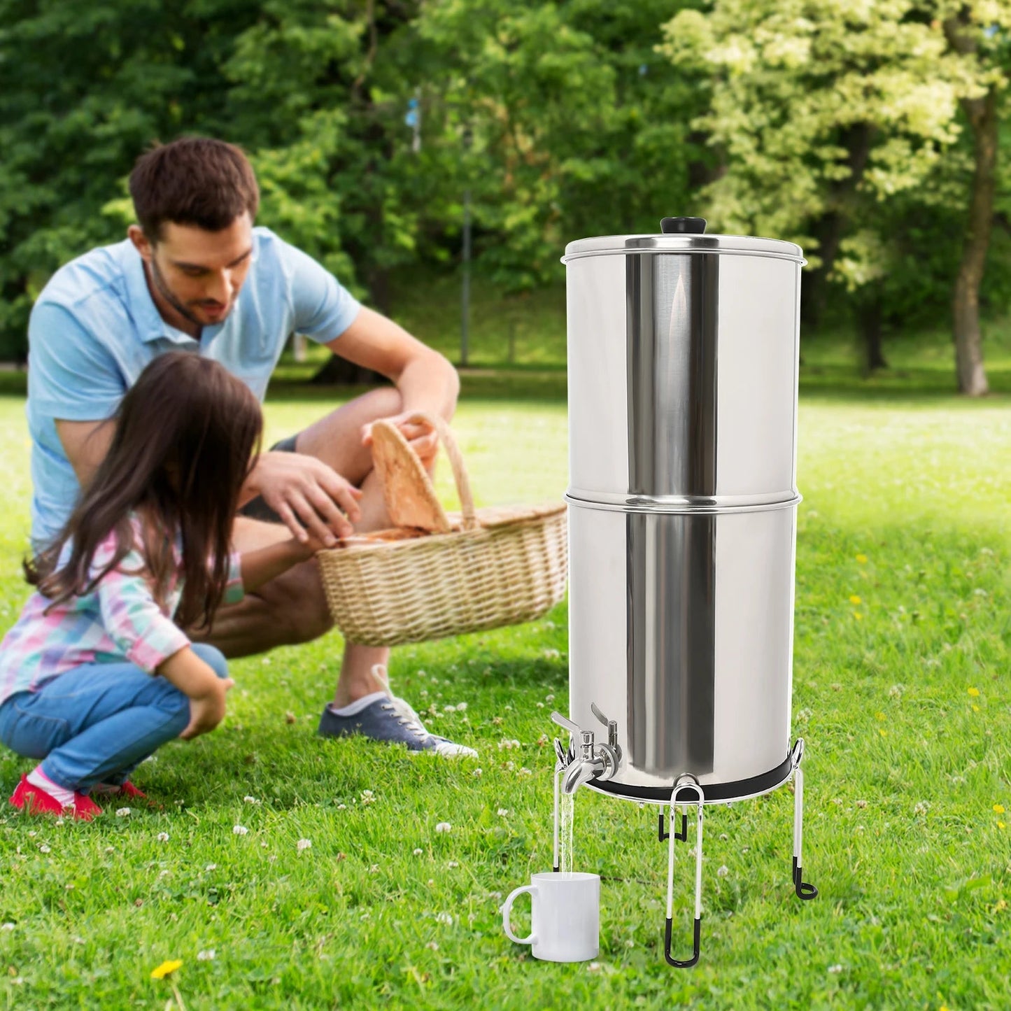Système de Filtration d’Eau par Gravité – 2,25 Gallons en Acier Inoxydable avec 2 Filtres à Charbon Chargés à l’Argent Ma boutique