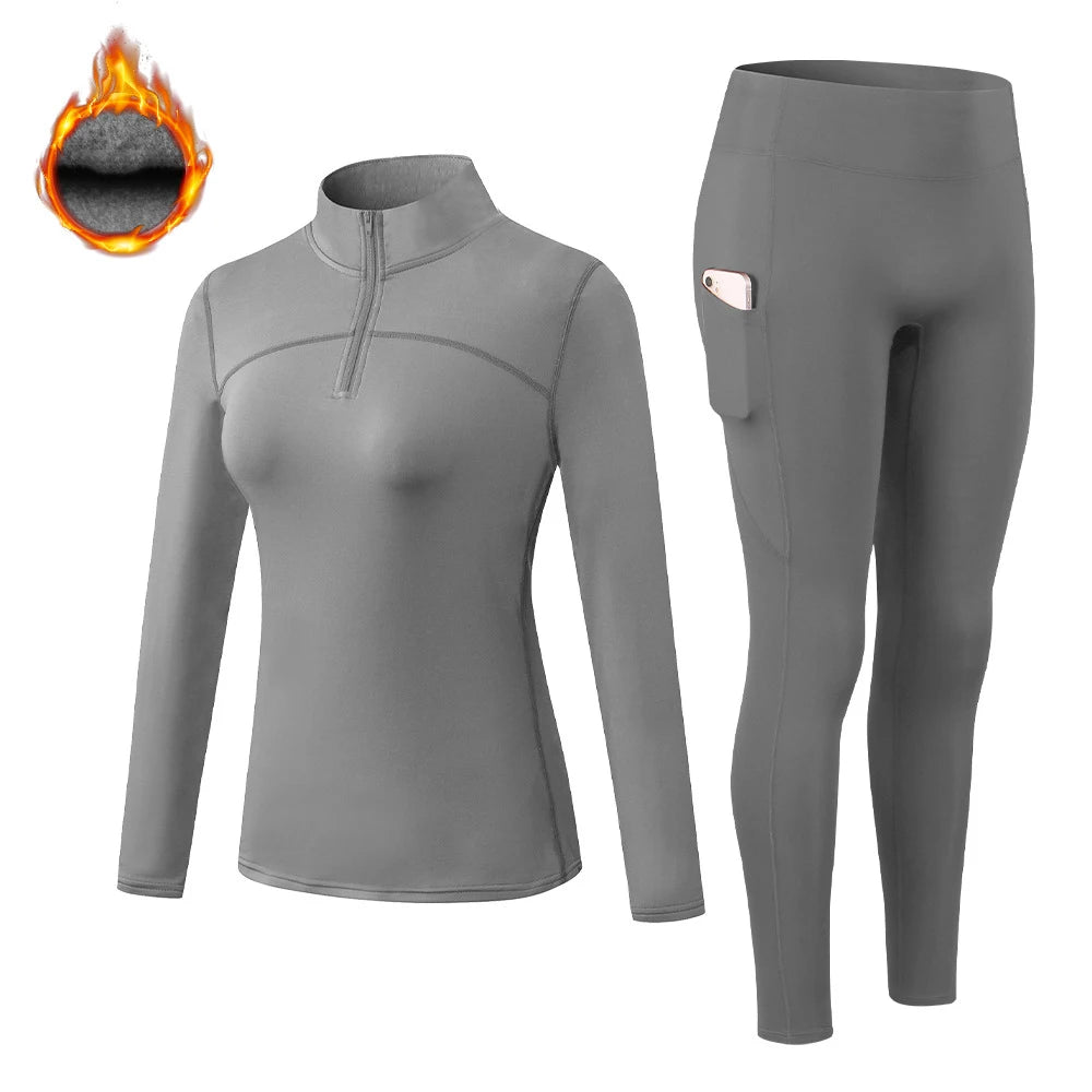 Ensemble de Sous-Vêtements Thermiques pour Femmes – T-Shirt à Col Montant et legging en Polyester et Spandex, Séchage Rapide, Chaud et Respirant - BLACKBEARD OUTDOOR INDUSTRIES