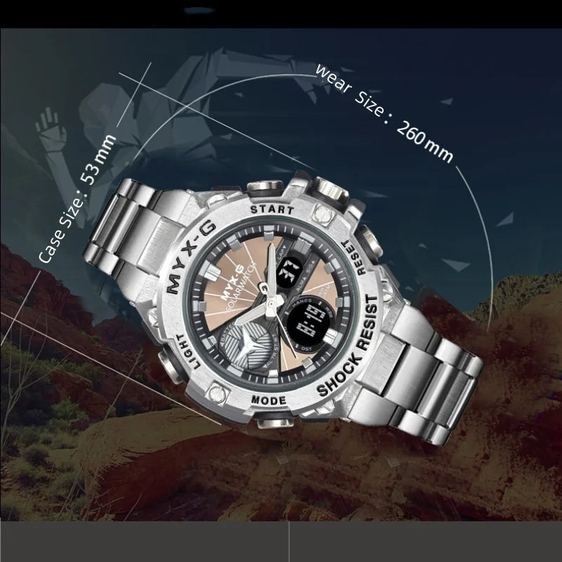 Montre Homme Énergie Solaire STRYVE – Style Acier Inoxydable – Double Affichage Analogique & Digital – Multifonction – Étanche 50M - BLACKBEARD OUTDOOR INDUSTRIES