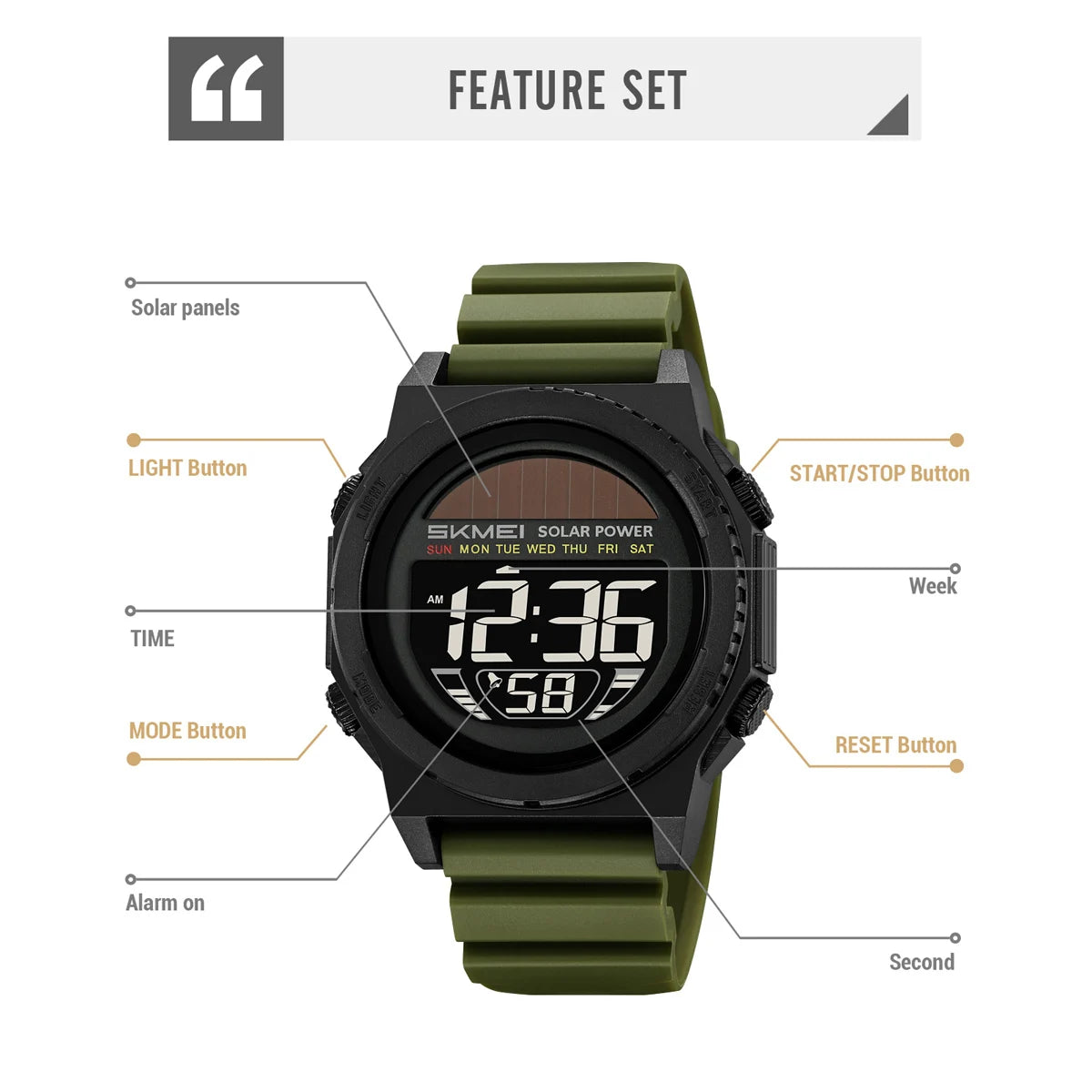 Montre Digitale Sportive Homme SKMEI 2358 – Énergie Solaire, Étanche 5Bar, Chronographe - BLACKBEARD OUTDOOR INDUSTRIES