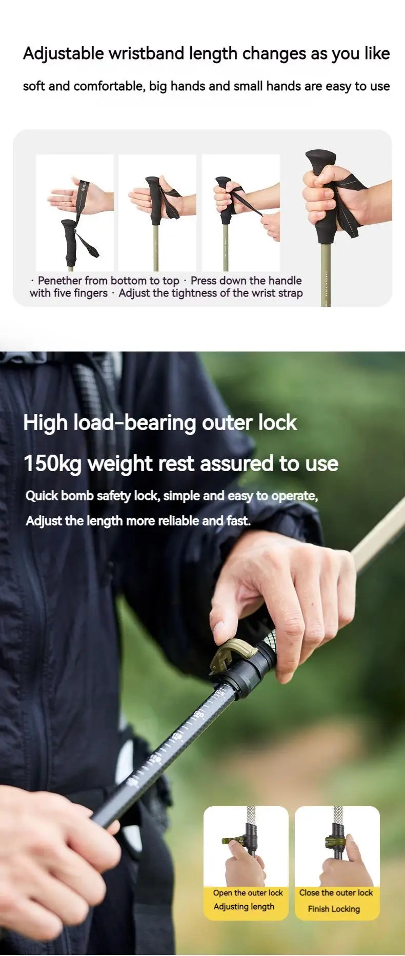 Naturehike Bâton de Randonnée 3 Sections – Fibre de Carbone 3K Ultraléger, Réglable, Pointe Tungstène – Modèle EXT1 - BLACKBEARD OUTDOOR INDUSTRIES