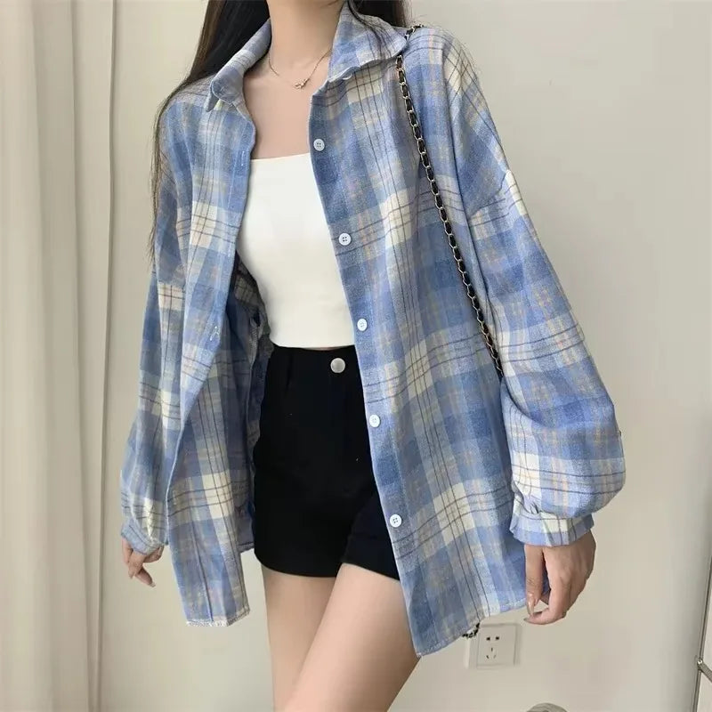 Chemise à Carreaux Femme – Style Vintage Preppy | Manches Longues | Coupe Ample | Automne / Toutes Saisons - BLACKBEARD OUTDOOR INDUSTRIES