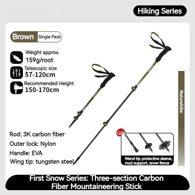 Naturehike Bâton de Randonnée 3 Sections – Fibre de Carbone 3K Ultraléger, Réglable, Pointe Tungstène – Modèle EXT1 - BLACKBEARD OUTDOOR INDUSTRIES