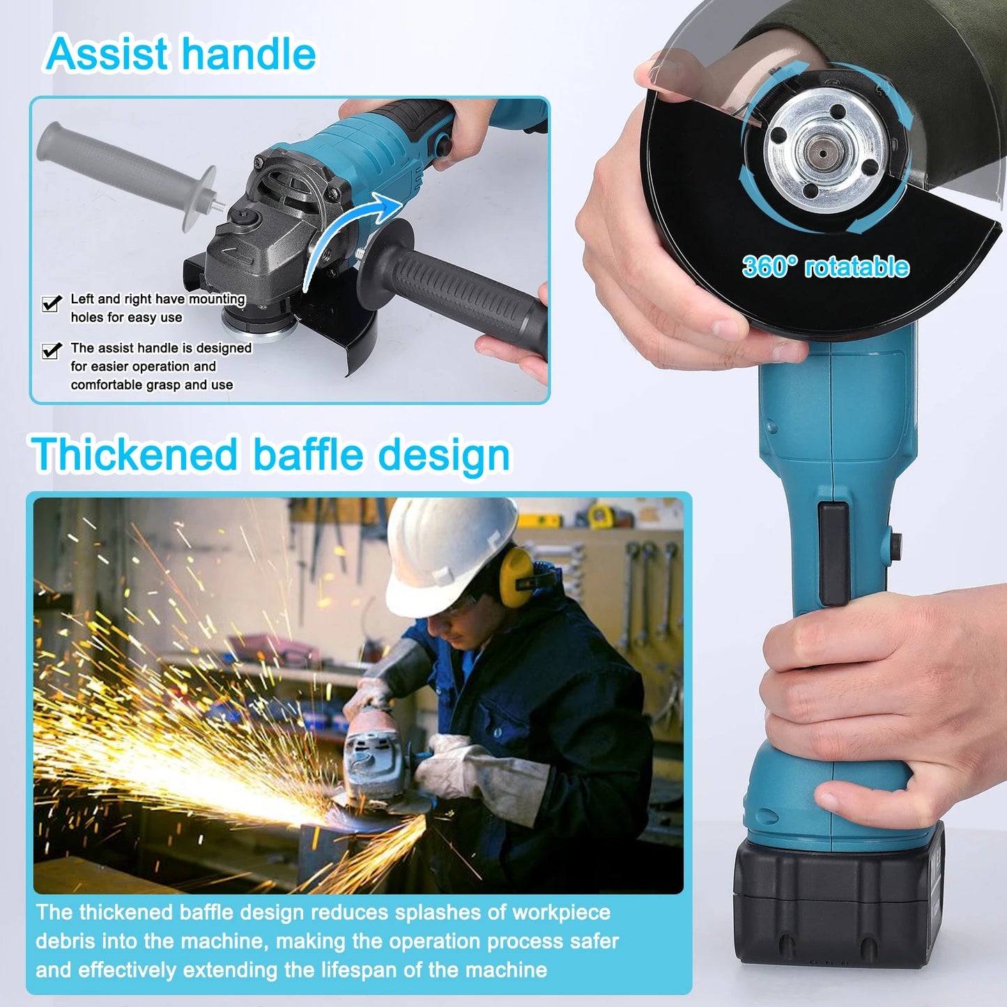 Meuleuse d'Angle Sans Fil 21V - Outil Professionnel avec 2 Batteries et Moteur brushless BLACKBEARD OUTDOOR INDUSTRIES