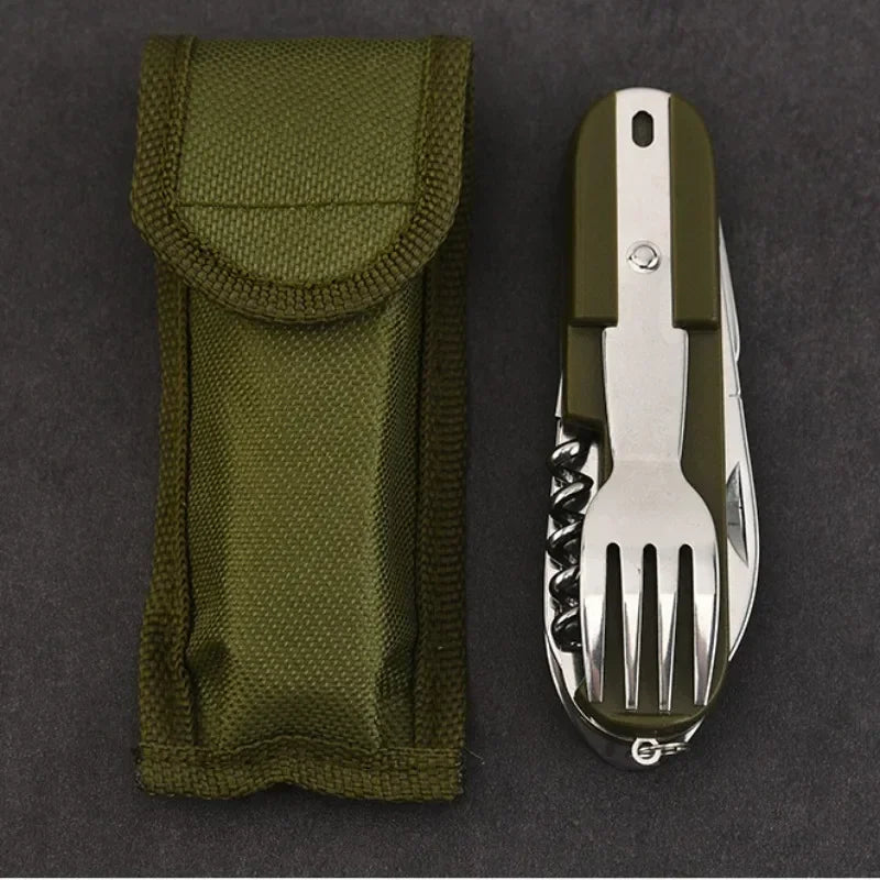 Kit de Vaisselle Multifonction 7 en 1 en Acier Inoxydable – Outils de Survie Pliable pour Camping et Pique-Nique - BLACKBEARD OUTDOOR INDUSTRIES