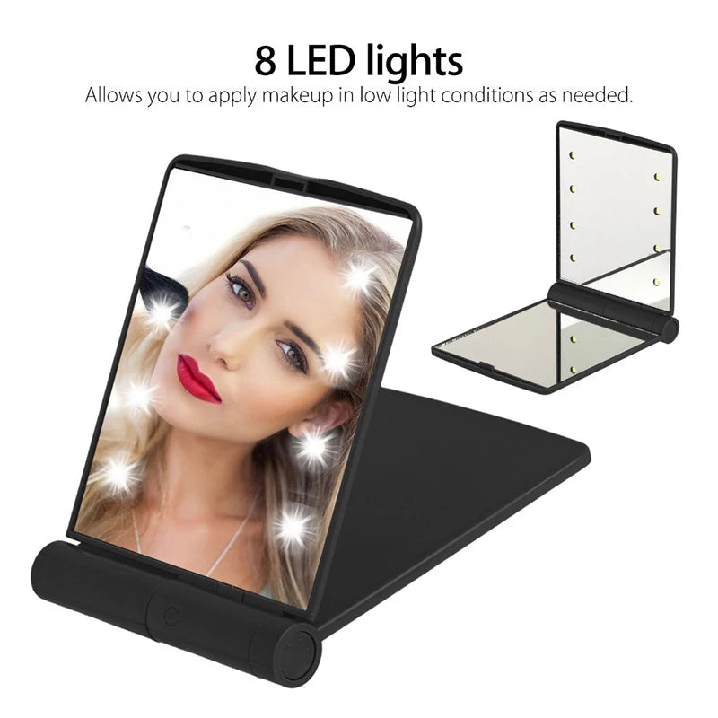 Miroir de Maquillage Pliable avec 8 LED – Compact et Portable - BLACKBEARD OUTDOOR INDUSTRIES