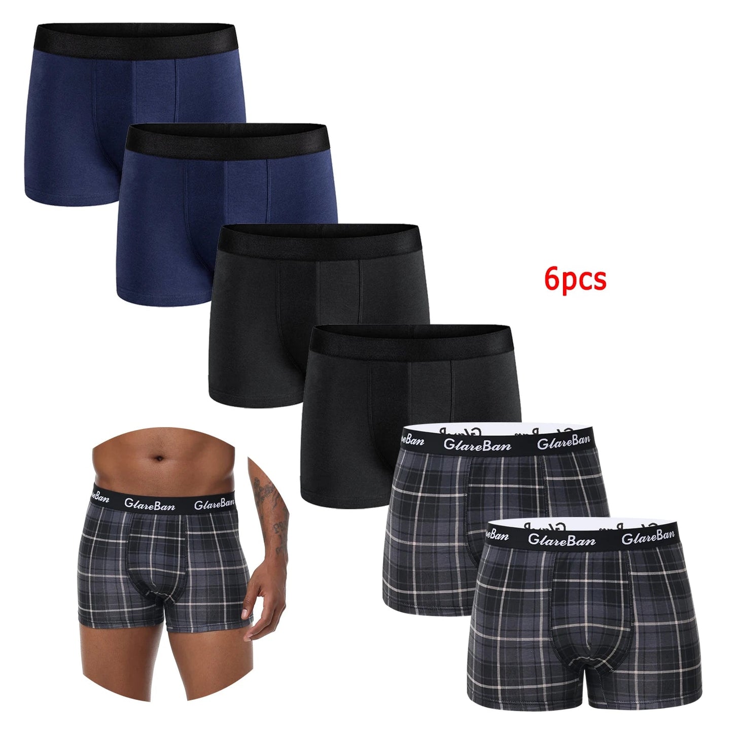 Pack de 6 Boxers Noirs pour Hommes - Sous-vêtements Doux et Respirants BLACKBEARD OUTDOOR INDUSTRIES