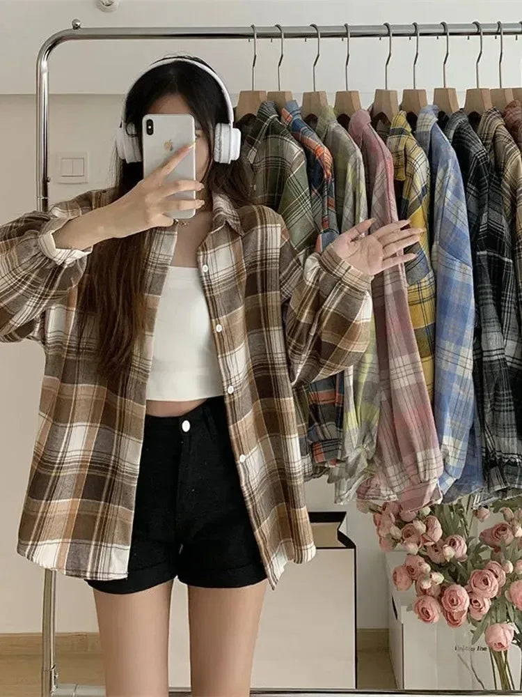 Chemise à Carreaux Femme – Style Vintage Preppy | Manches Longues | Coupe Ample | Automne / Toutes Saisons - BLACKBEARD OUTDOOR INDUSTRIES